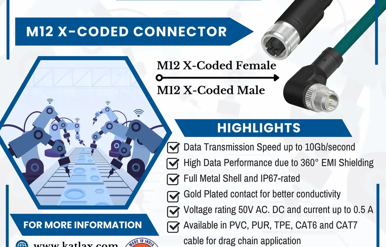 M12 X-coded Female Connectors and X-coded Male Connectors by Katlax