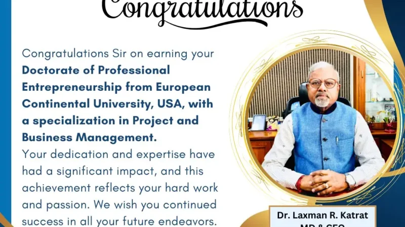 Katlax MD & CEO, Mr. Laxman Katrat earns his Doctorate Degree from European Continental University