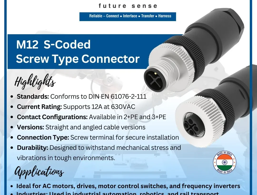 M12 S-Coded Screw Type Connector by Katlax for High-Performance Industrial Connectivity