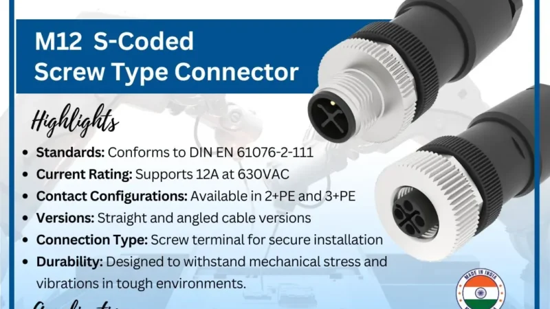 M12 S-Coded Screw Type Connector by Katlax for High-Performance Industrial Connectivity