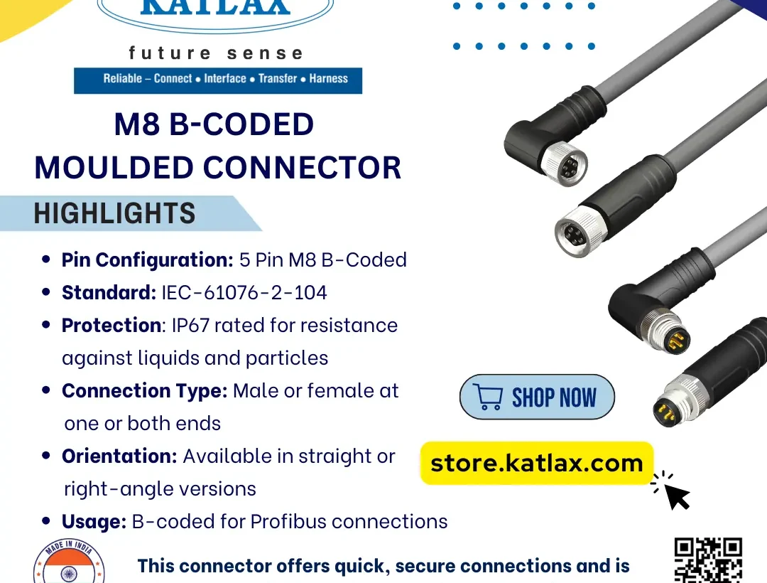 Katlax M8 B-Coded Moulded Connector – Reliable, Secure, and Built for Harsh Environments!